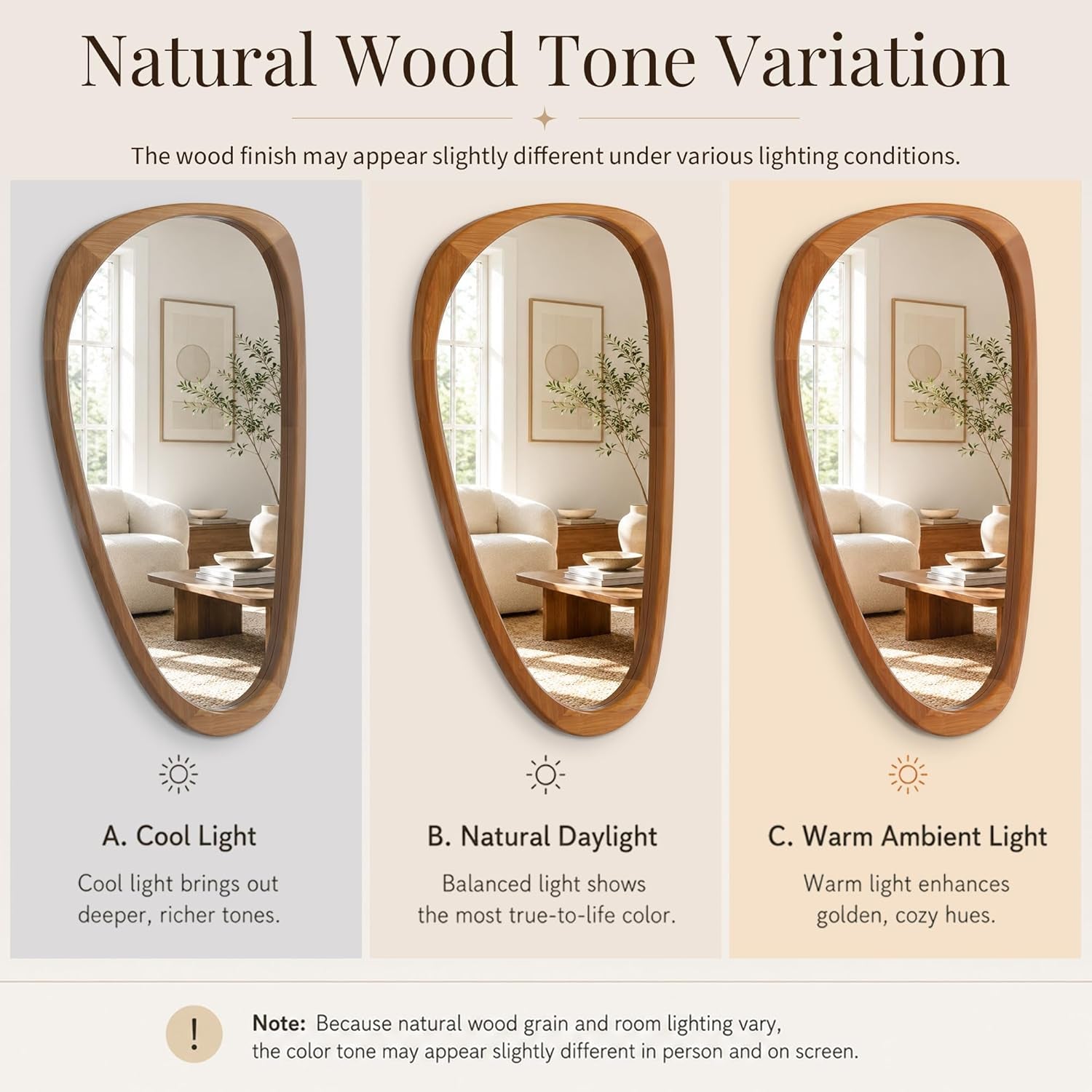 Grove — Solid Wood Asymmetric Wall Mirror, 48"×24"