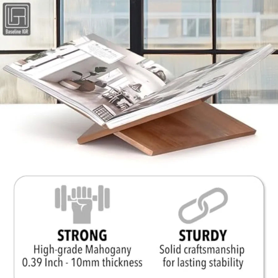 Folio Wood Book Stand — Angled Mahogany Display Holder for Cookbooks, Art Books & Reading | 12.5"