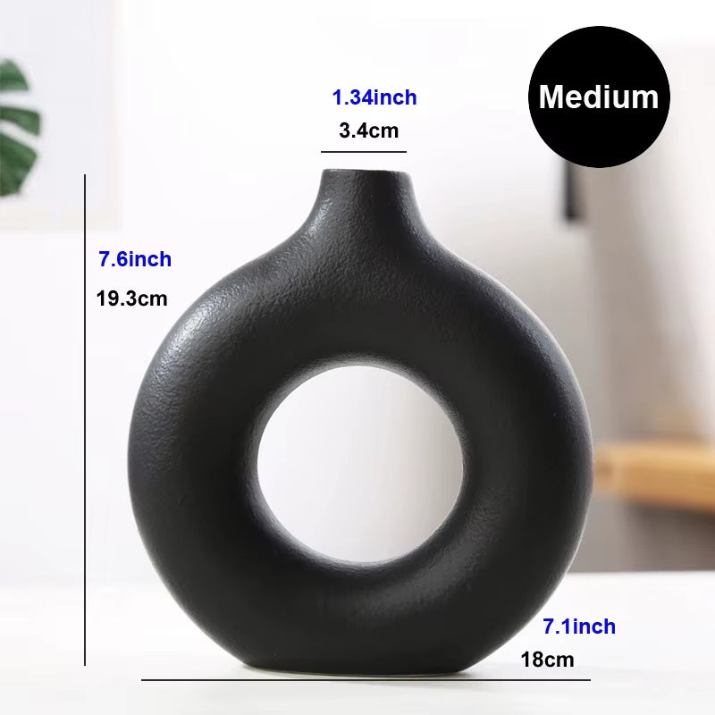 Ceramic Donut Vase – Minimalist Nordic Circular Hollow Flower Pot for Home Decoration and Gifts