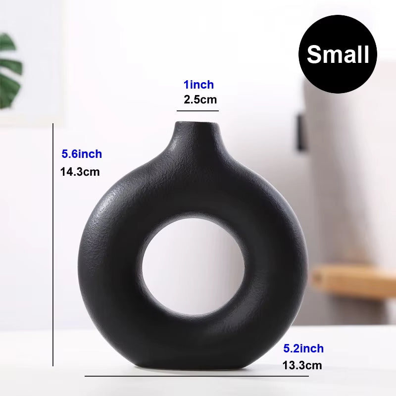 Ceramic Donut Vase – Minimalist Nordic Circular Hollow Flower Pot for Home Decoration and Gifts