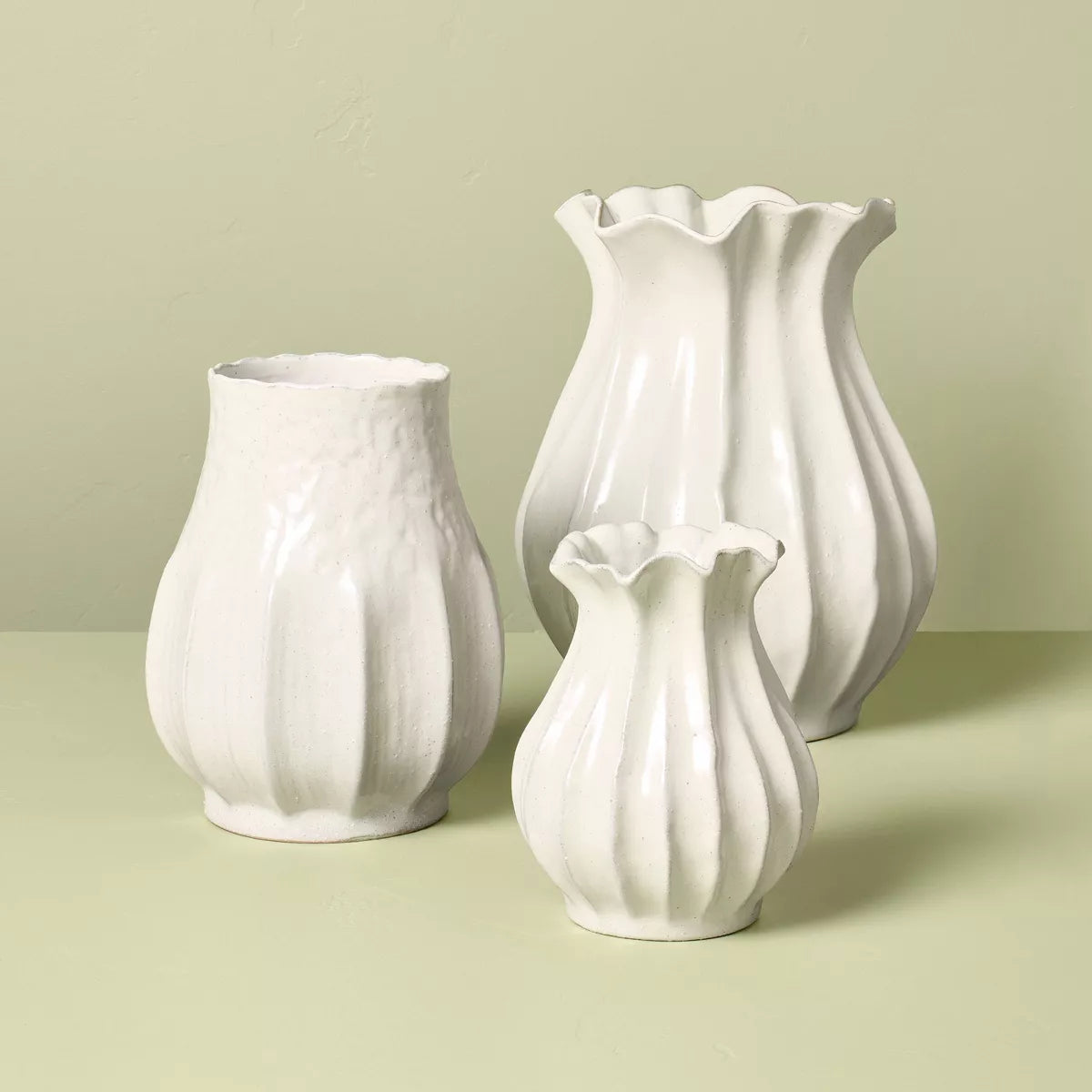 Pleat — Pleated ceramic vase, white · 9" & 16"