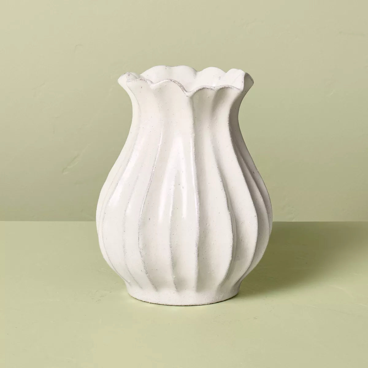 Pleat — Pleated ceramic vase, white · 9" & 16"