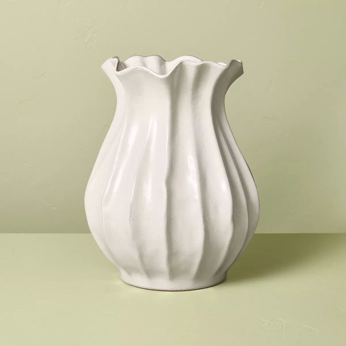Pleat — Pleated ceramic vase, white · 9" & 16"