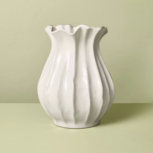 Pleat — Pleated ceramic vase, white · 9" & 16"