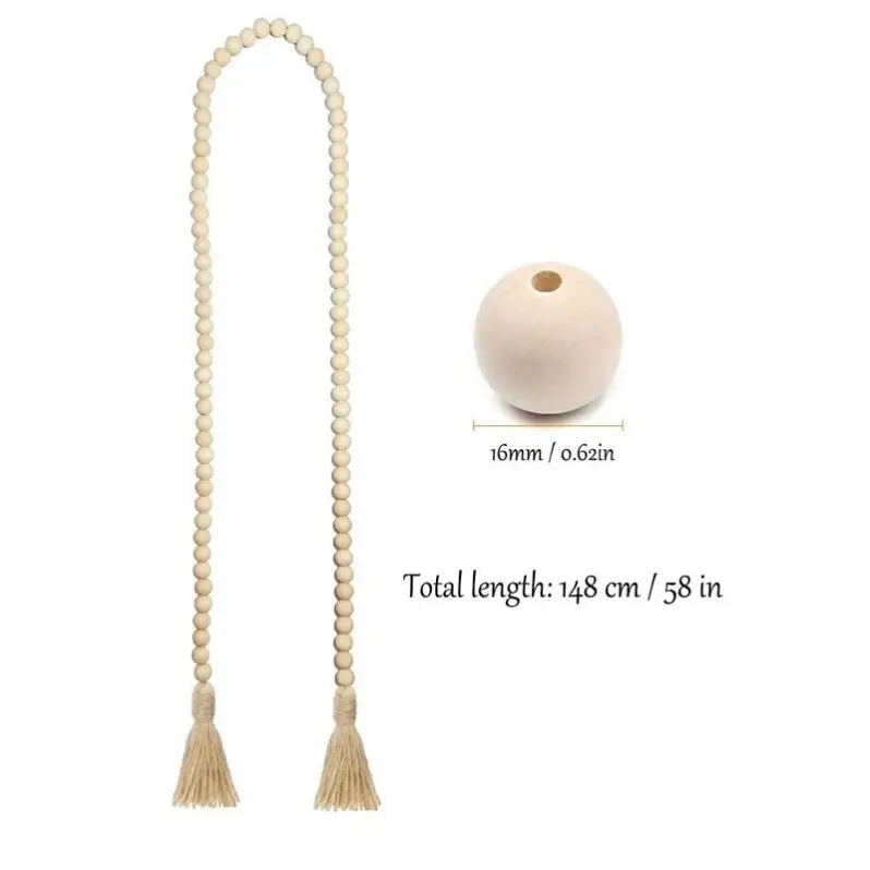 Farmhouse Wood Bead Garland with Tassels – 58” Rustic Boho Decor Accent