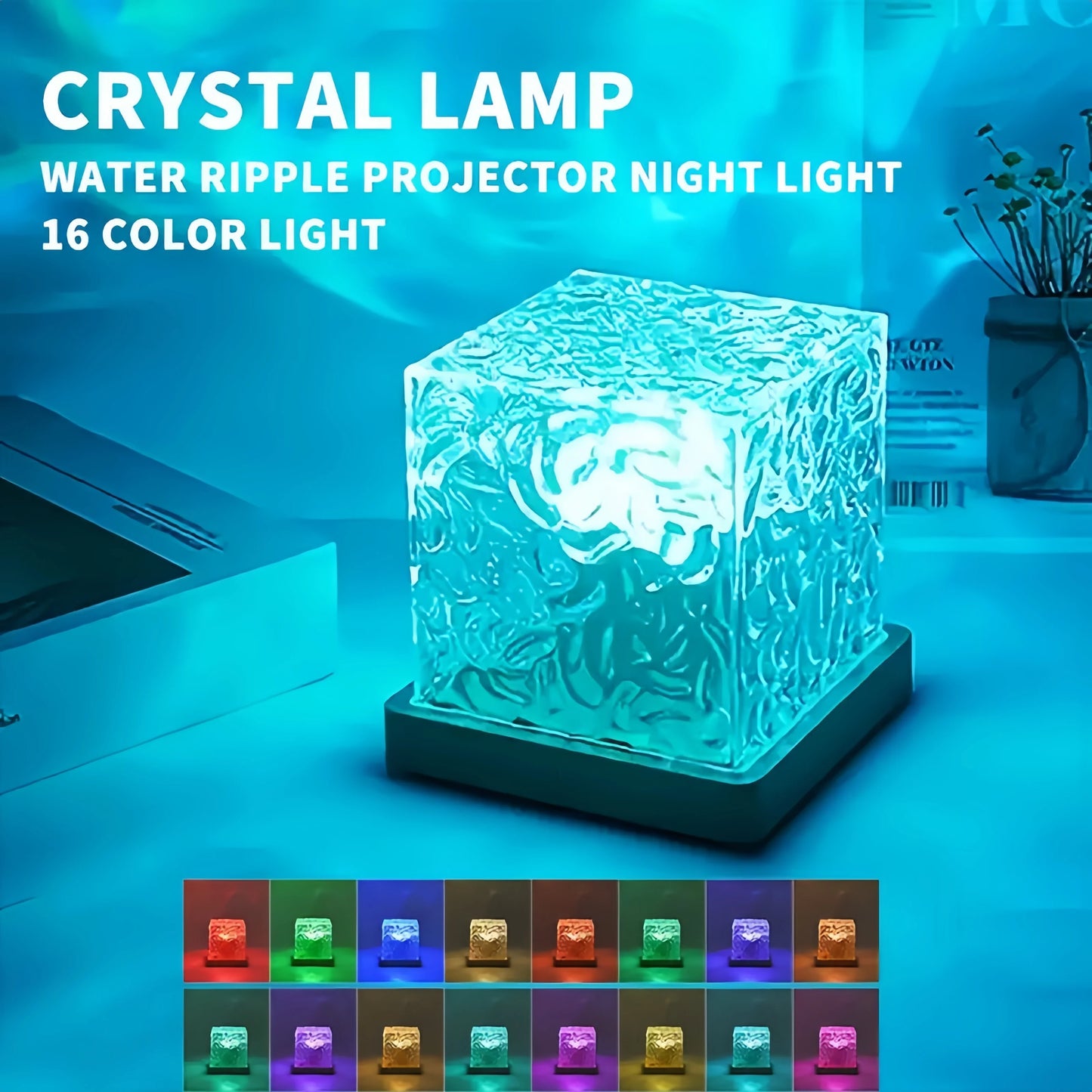 16-Color Ocean Wave Aurora Projector Lamp – USB LED Night Light with Remote, Dimmable & Rotating Water Effect