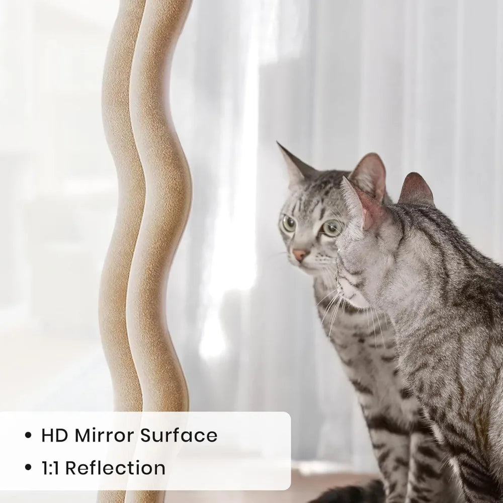 🪞 Full-Length Arched Wavy Mirror 63" x 24" – Milk Tea Flannel Frame | Wall Mounted, Floor, or Leaning Mirror