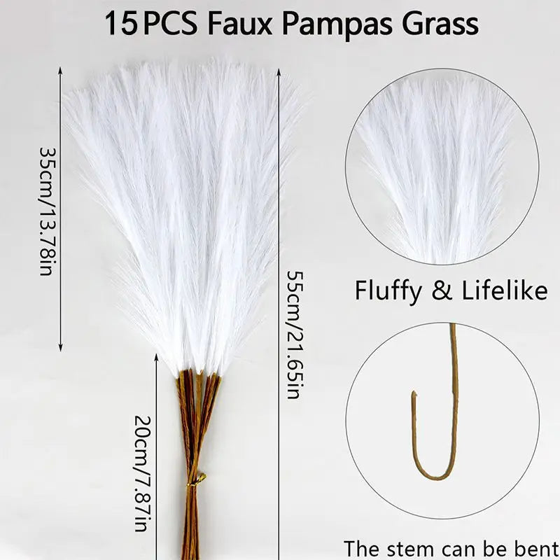 Artificial Pampas Grass (6/12/15 pcs, 55cm) – Boho Silk Reed Decor for Vase, Table Styling & Wedding Centerpieces
