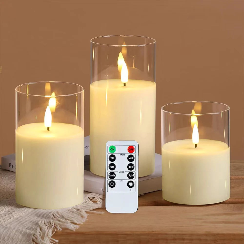 3-Piece Flameless LED Candle Set with Remote – Moving Wick Warm Light Battery Operated Decorative Candles