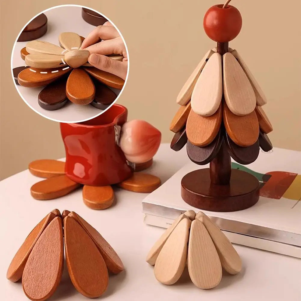 Wooden Christmas Tree Coaster Set – Heat-Resistant Insulation Mat for Holiday Dining & Décor