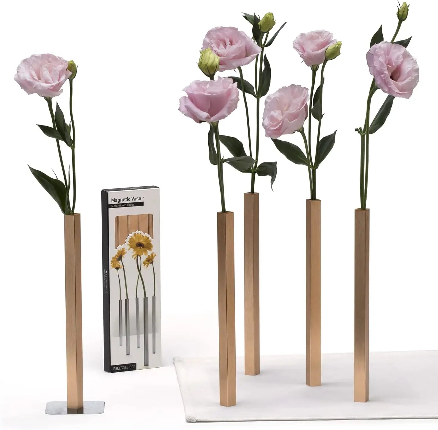 Magnetic Gold Flower Vase Set (5-Pack) – Modern Aluminum Wall Vases for Home Decor