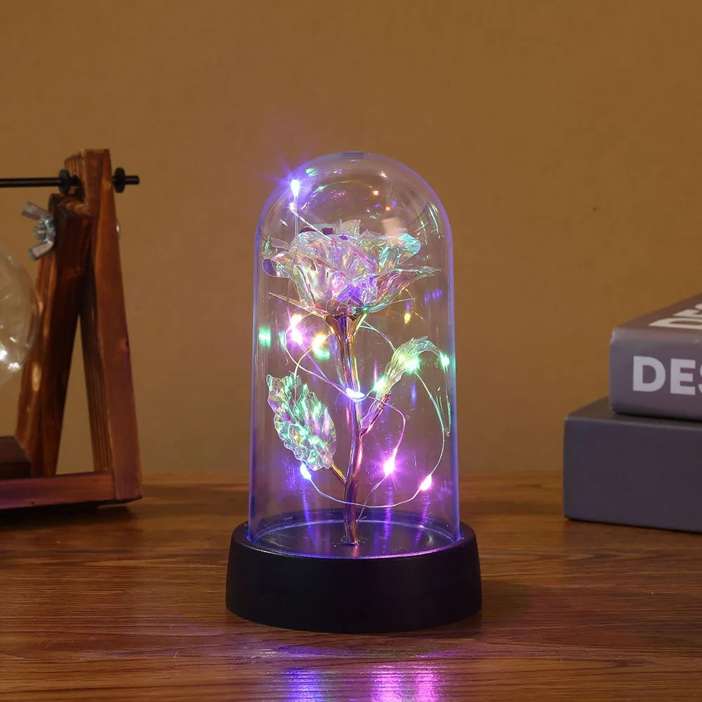 LED Enchanted Galaxy Rose in Glass Dome – Eternal Preserved Rose with Fairy Lights, Romantic Valentine’s Day Gift