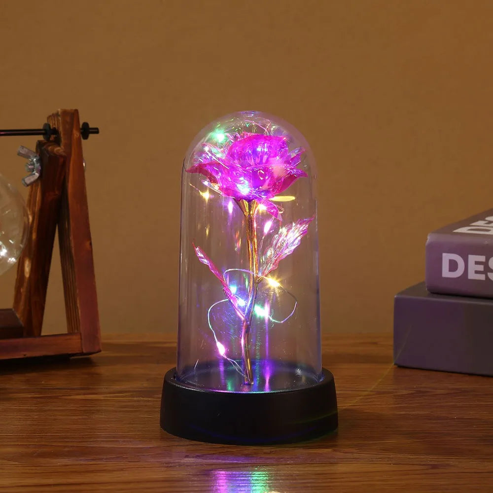 LED Enchanted Galaxy Rose in Glass Dome – Eternal Preserved Rose with Fairy Lights, Romantic Valentine’s Day Gift