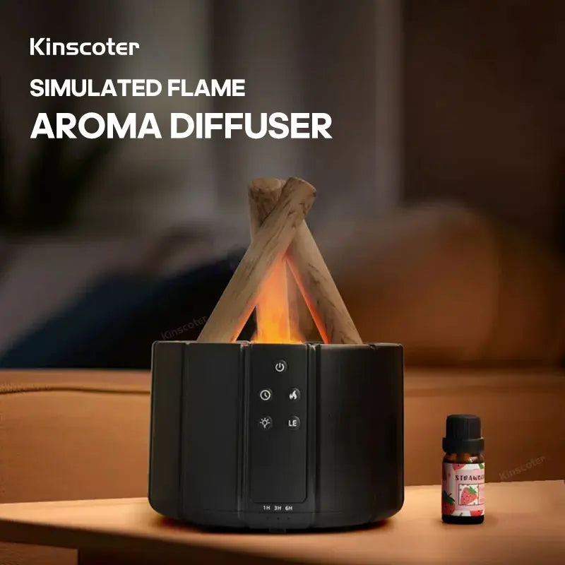 KINSCOTER Campfire Aroma Diffuser | Ultrasonic Bonfire Air Humidifier with Realistic Flame Effect & LED Ambient Light | 280ml
