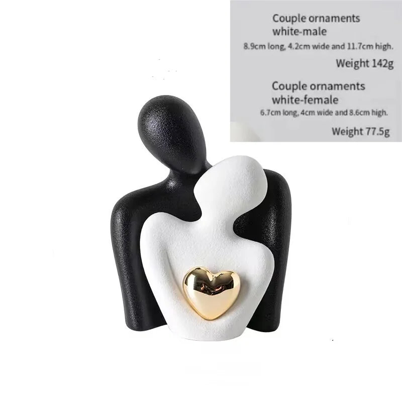 Couple Hugging Figurine Ceramic Couple Statue Abstract Modern Sculpture Love Figurines Art Craft Couple Home Accents
