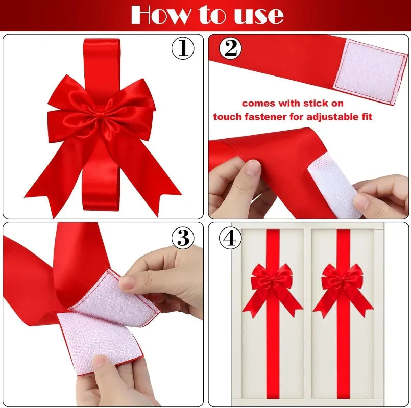 Christmas Ribbon Bows (1–12 PCS) – Large Red & Green Decorative Hanging Bows for Cabinet Doors, Front Door & Holiday Home Décor