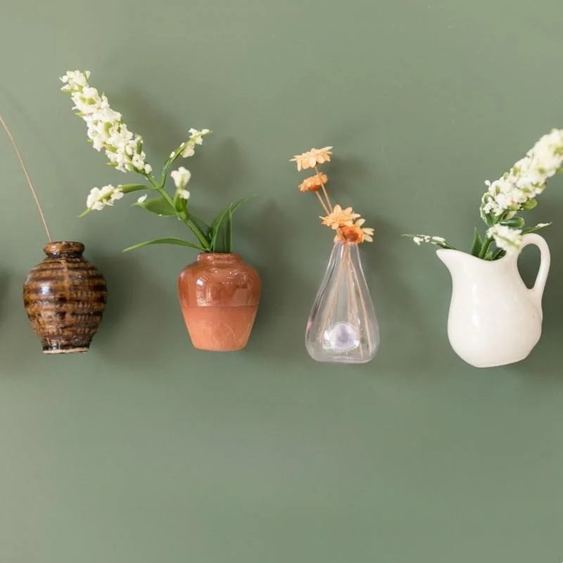 Mini Ceramic Magnetic Bud Vase Set – Aesthetic Fridge Flower Magnets (Cute Micro Decor)