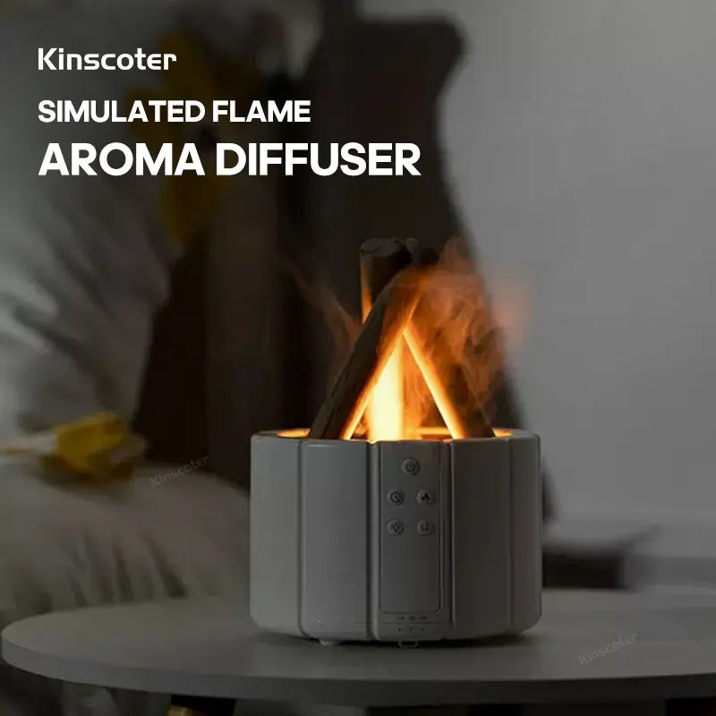 KINSCOTER Campfire Aroma Diffuser | Ultrasonic Bonfire Air Humidifier with Realistic Flame Effect & LED Ambient Light | 280ml