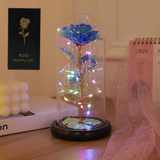LED Enchanted Galaxy Rose in Glass Dome – Eternal Preserved Rose with Fairy Lights, Romantic Valentine’s Day Gift