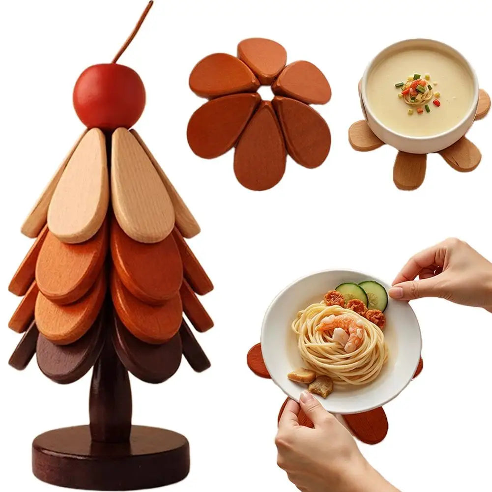 Wooden Christmas Tree Coaster Set – Heat-Resistant Insulation Mat for Holiday Dining & Décor