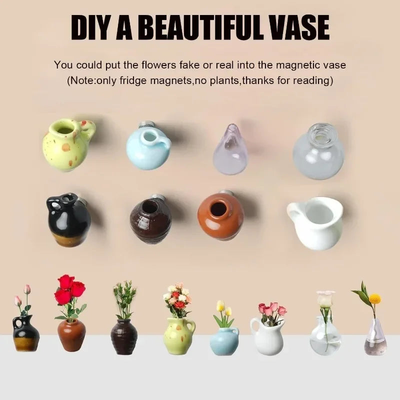 Mini Ceramic Magnetic Bud Vase Set – Aesthetic Fridge Flower Magnets (Cute Micro Decor)
