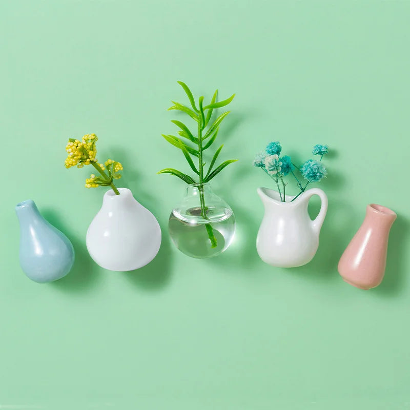 Mini Ceramic Magnetic Bud Vase Set – Aesthetic Fridge Flower Magnets (Cute Micro Decor)
