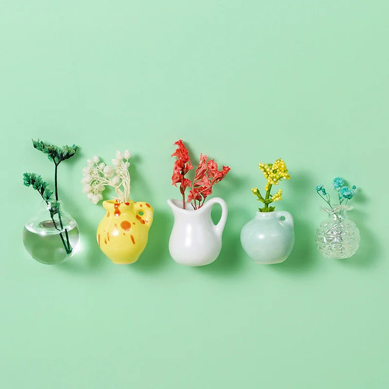 Mini Ceramic Magnetic Bud Vase Set – Aesthetic Fridge Flower Magnets (Cute Micro Decor)