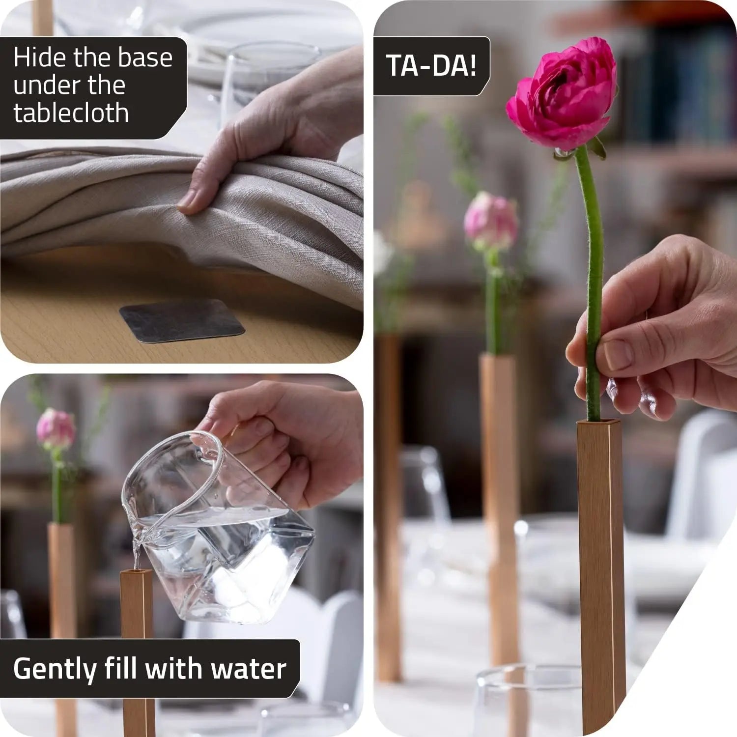 Magnetic Gold Flower Vase Set (5-Pack) – Modern Aluminum Wall Vases for Home Decor