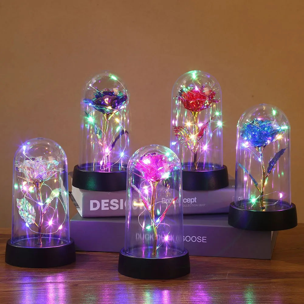 LED Enchanted Galaxy Rose in Glass Dome – Eternal Preserved Rose with Fairy Lights, Romantic Valentine’s Day Gift