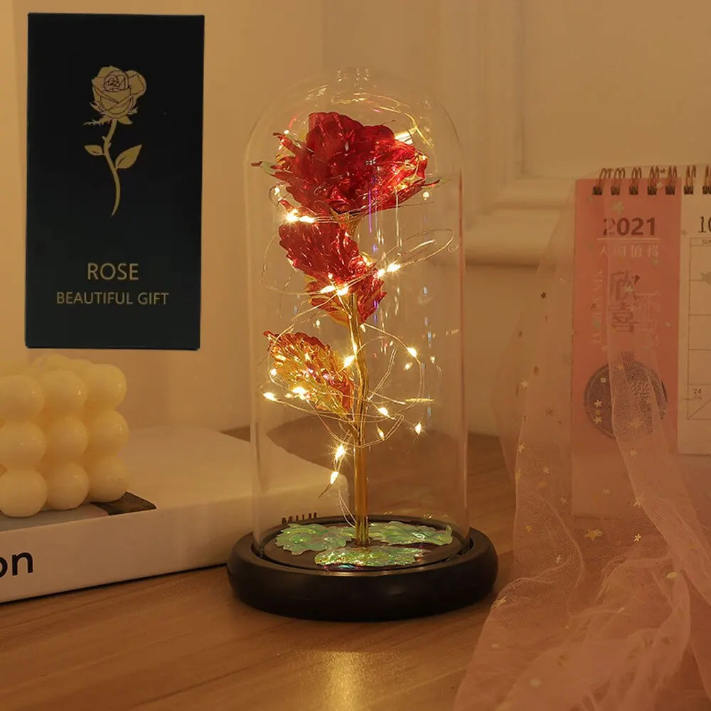 LED Enchanted Galaxy Rose in Glass Dome – Eternal Preserved Rose with Fairy Lights, Romantic Valentine’s Day Gift