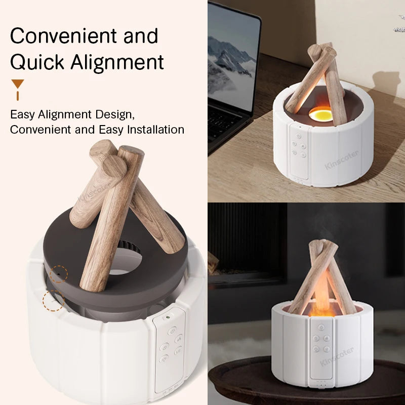 KINSCOTER Campfire Aroma Diffuser | Ultrasonic Bonfire Air Humidifier with Realistic Flame Effect & LED Ambient Light | 280ml