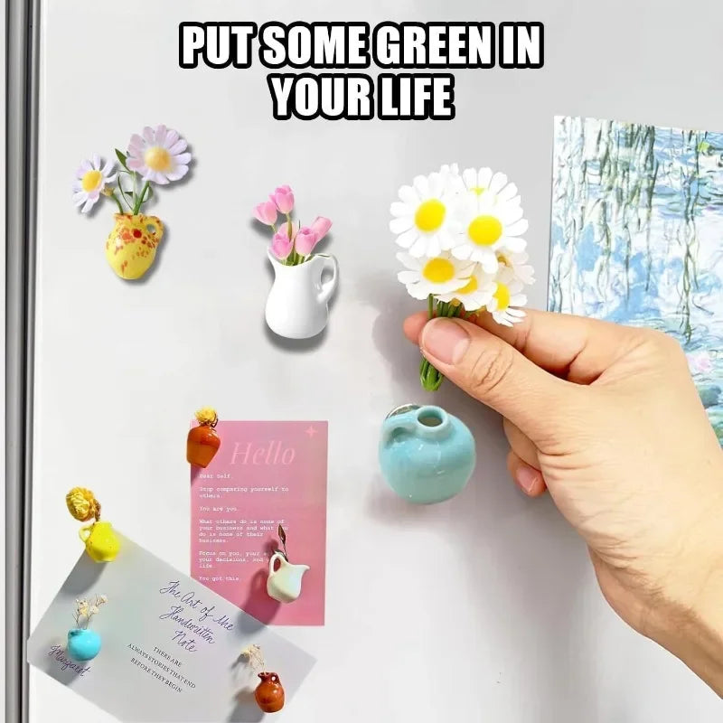 Mini Ceramic Magnetic Bud Vase Set – Aesthetic Fridge Flower Magnets (Cute Micro Decor)