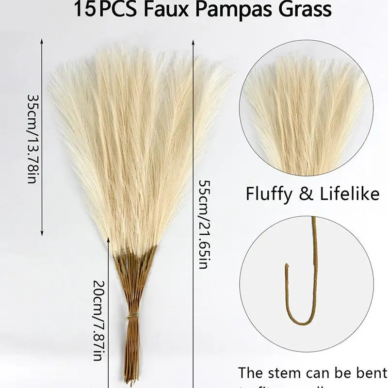 Artificial Pampas Grass (6/12/15 pcs, 55cm) – Boho Silk Reed Decor for Vase, Table Styling & Wedding Centerpieces