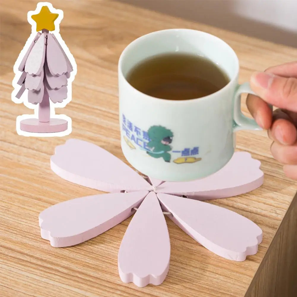 Wooden Christmas Tree Coaster Set – Heat-Resistant Insulation Mat for Holiday Dining & Décor