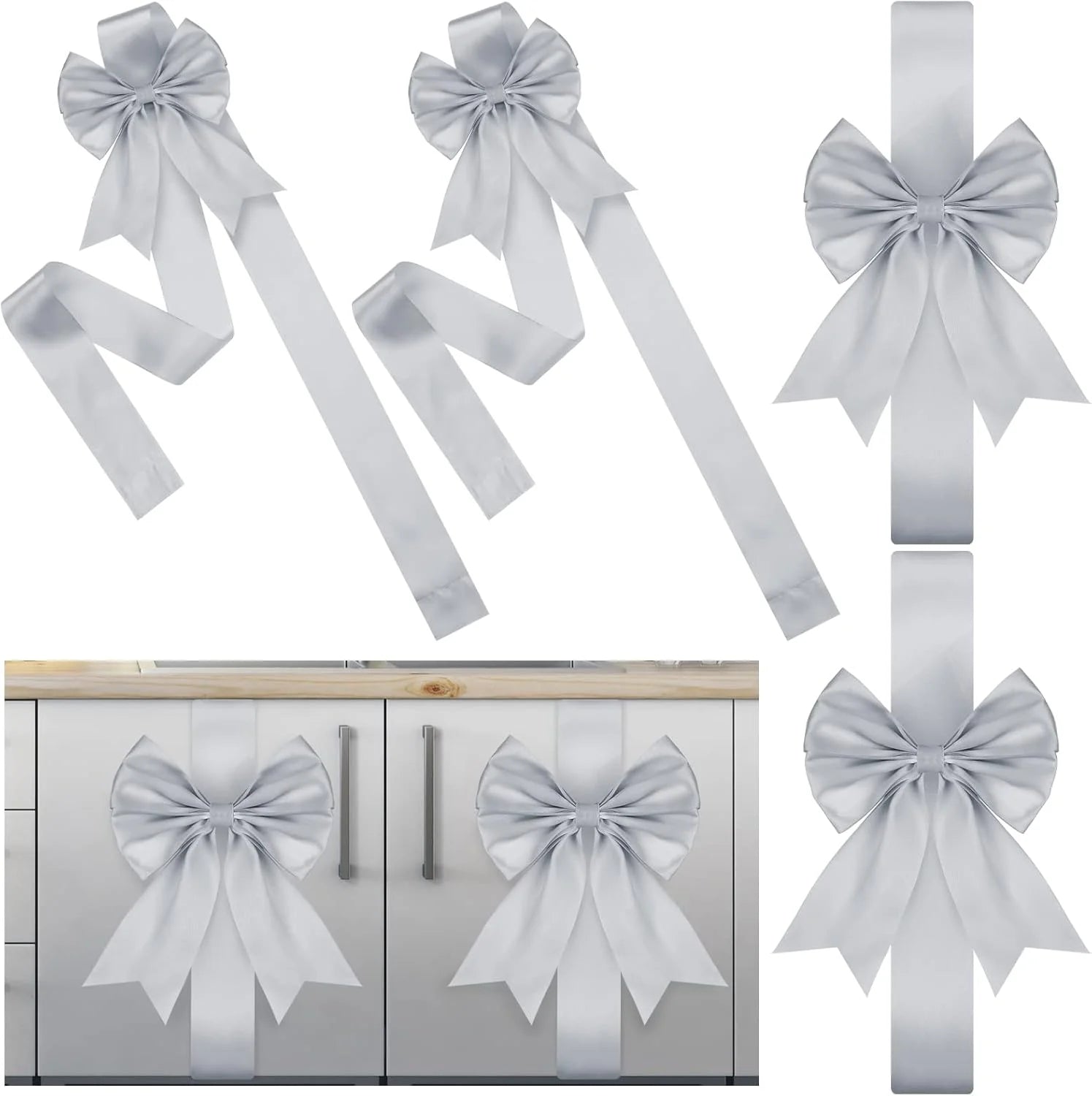 Christmas Ribbon Bows (1–12 PCS) – Large Red & Green Decorative Hanging Bows for Cabinet Doors, Front Door & Holiday Home Décor