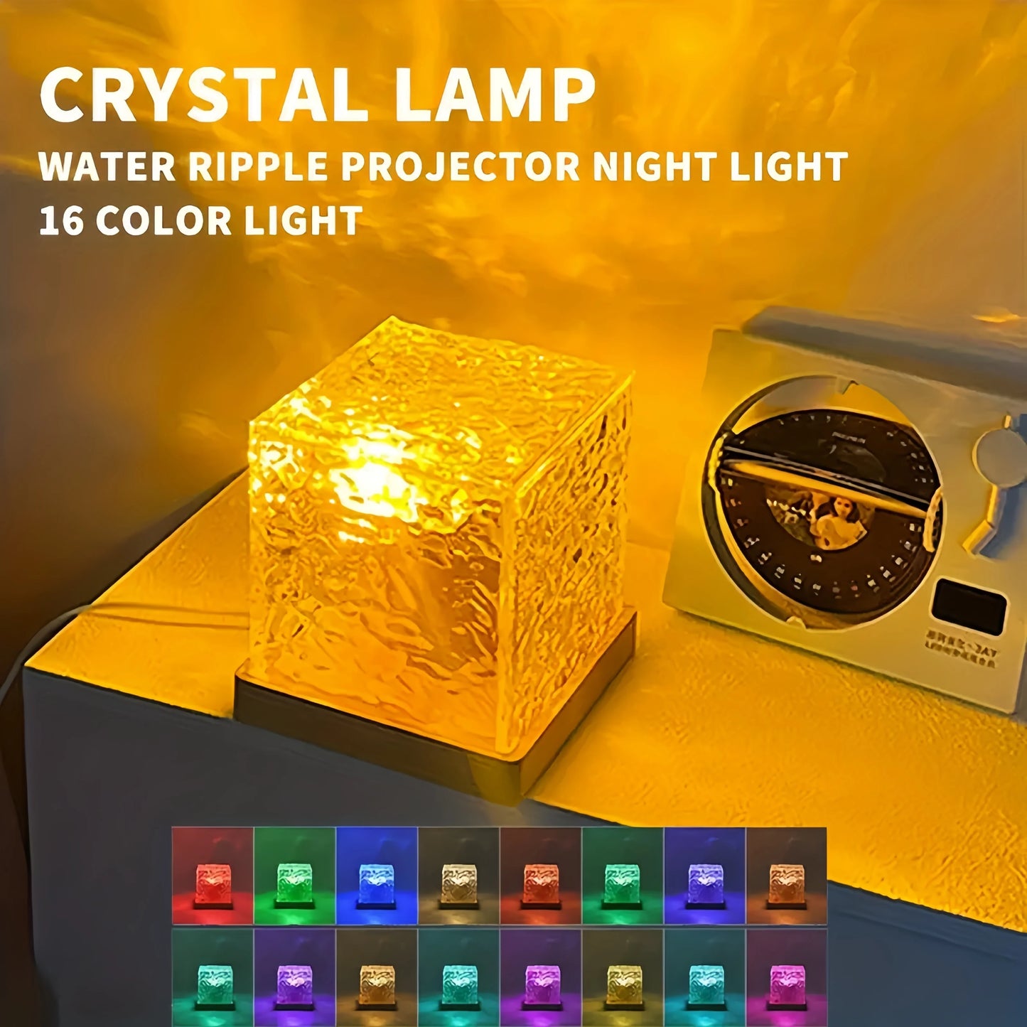16-Color Ocean Wave Aurora Projector Lamp – USB LED Night Light with Remote, Dimmable & Rotating Water Effect