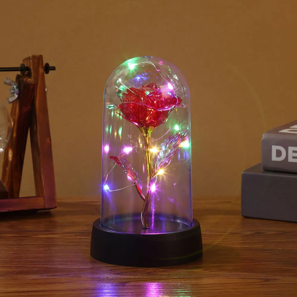 LED Enchanted Galaxy Rose in Glass Dome – Eternal Preserved Rose with Fairy Lights, Romantic Valentine’s Day Gift