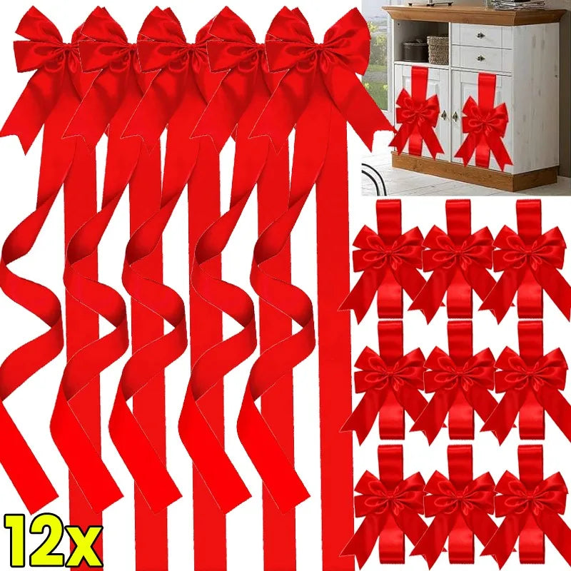 Christmas Ribbon Bows (1–12 PCS) – Large Red & Green Decorative Hanging Bows for Cabinet Doors, Front Door & Holiday Home Décor