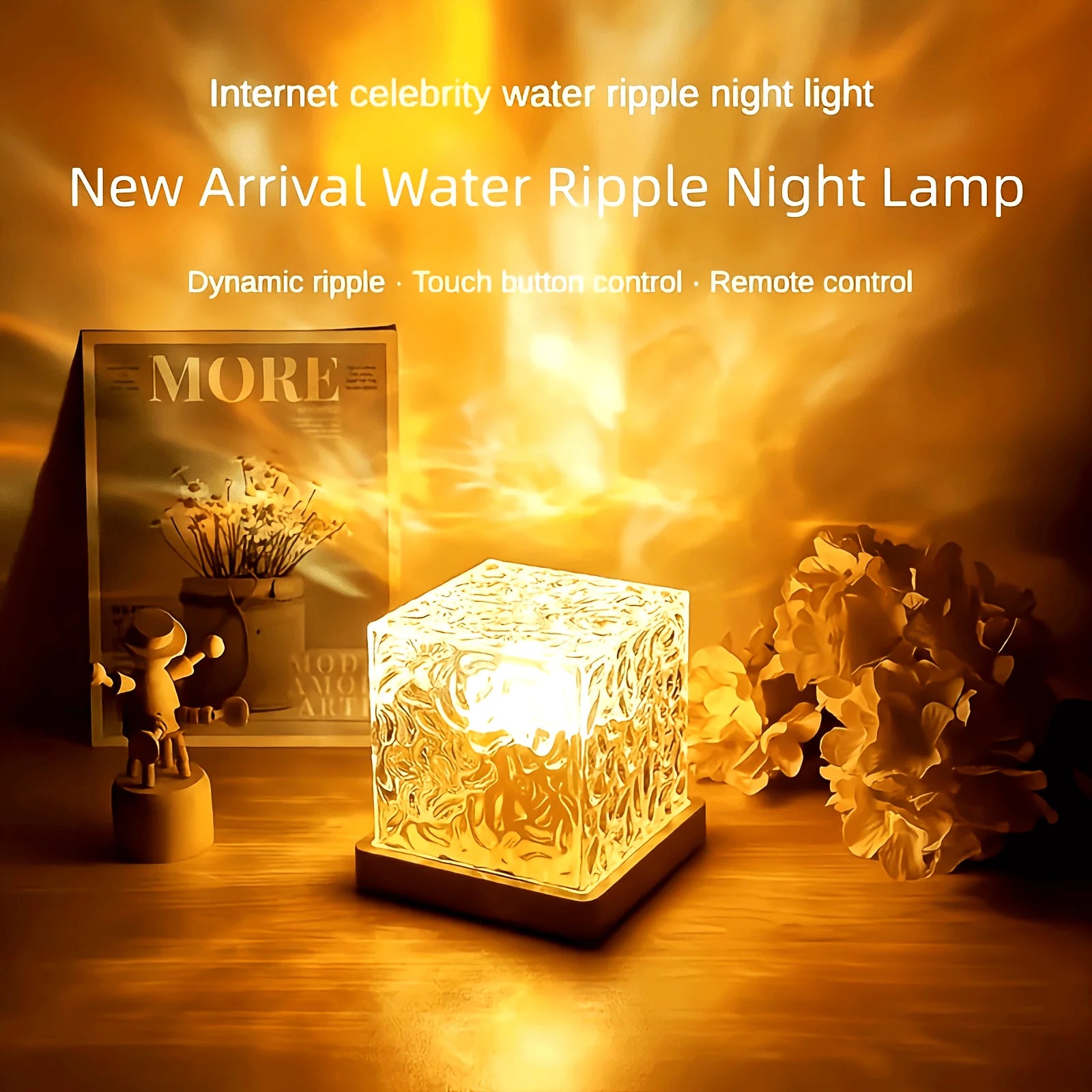 16-Color Ocean Wave Aurora Projector Lamp – USB LED Night Light with Remote, Dimmable & Rotating Water Effect