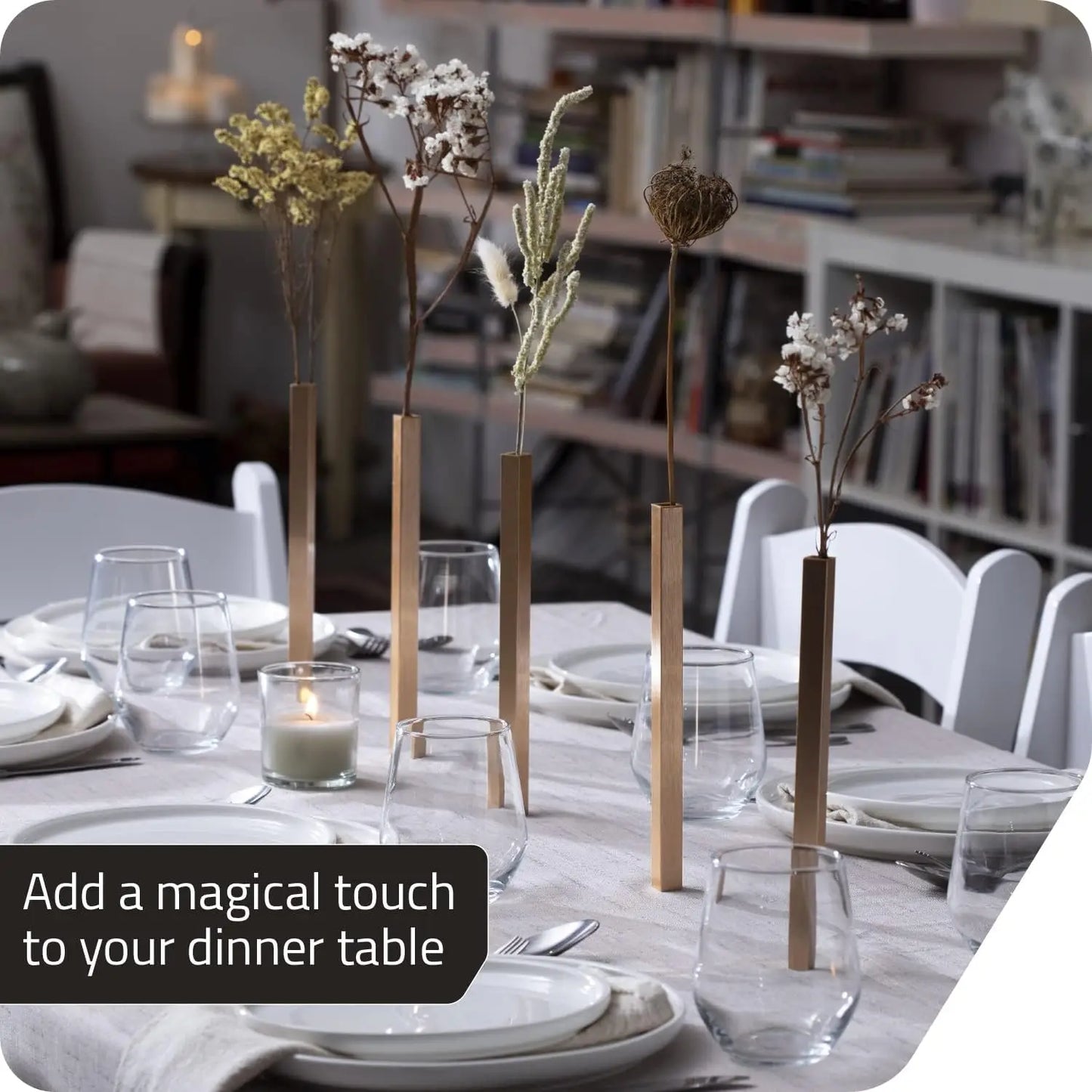Magnetic Gold Flower Vase Set (5-Pack) – Modern Aluminum Wall Vases for Home Decor