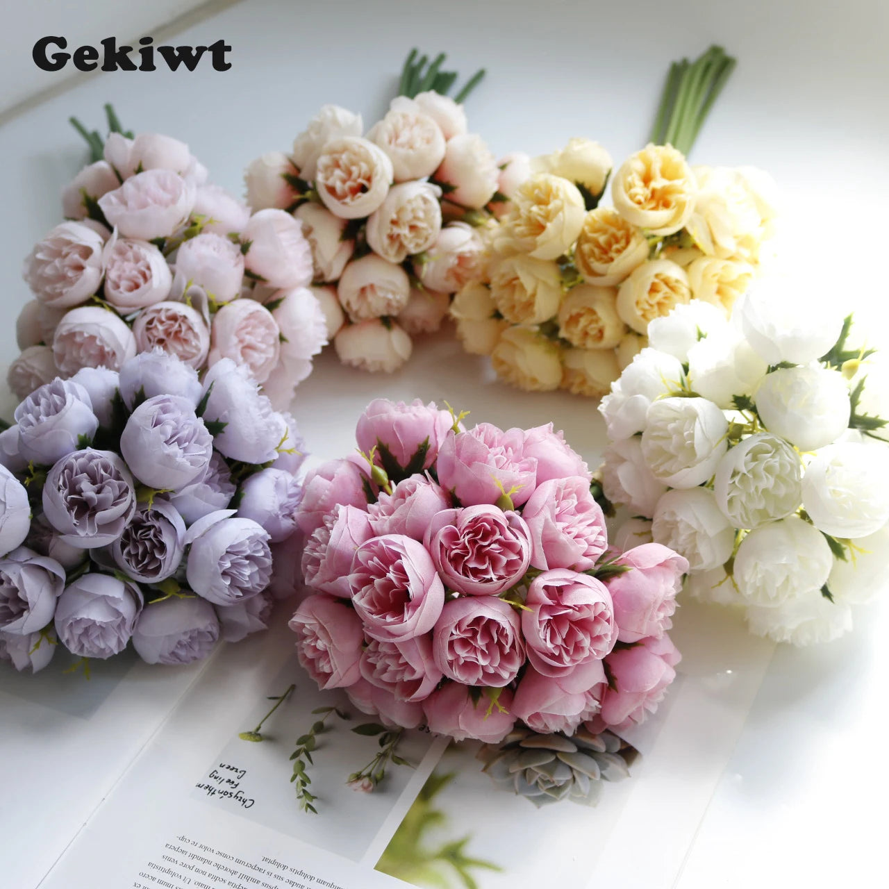 27-Head Artificial Tea Rose Bouquet – Silk Wedding & Home Decor Flowers