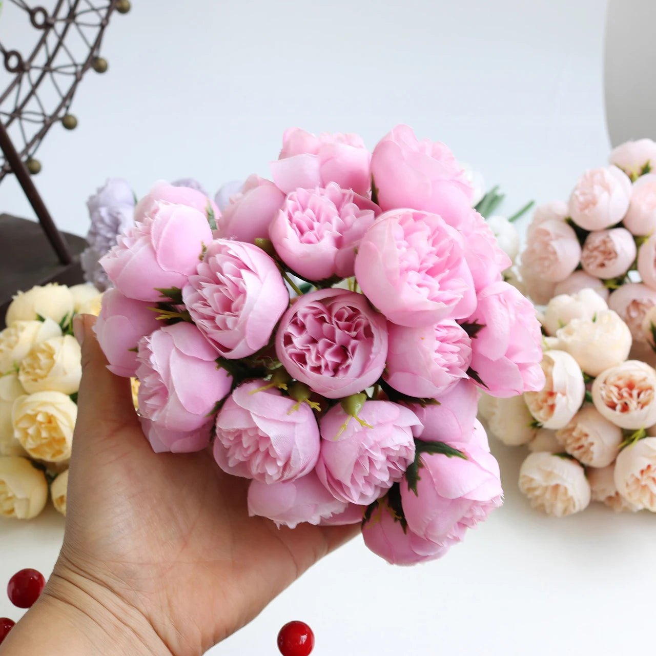 27-Head Artificial Tea Rose Bouquet – Silk Wedding & Home Decor Flowers