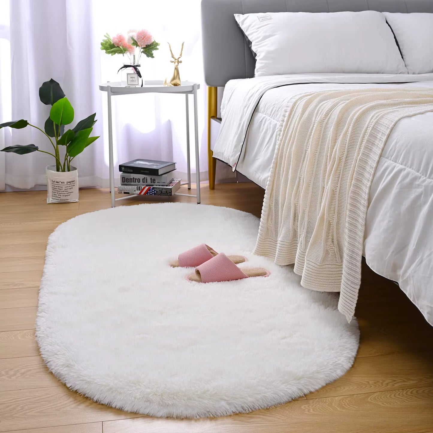 Ellipse Fluffy Plush Carpet – Soft Silky Area Rug for Bedroom, Balcony, Living Room & Playroom Decor
