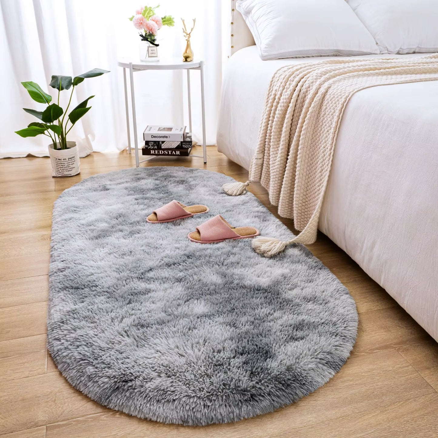 Ellipse Fluffy Plush Carpet – Soft Silky Area Rug for Bedroom, Balcony, Living Room & Playroom Decor