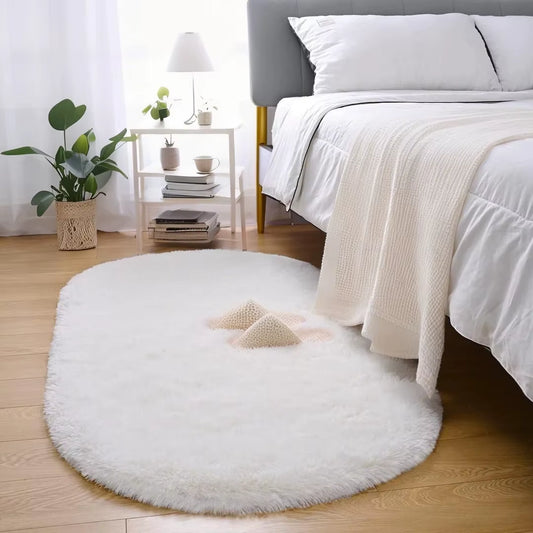 Ellipse Fluffy Plush Carpet – Soft Silky Area Rug for Bedroom, Balcony, Living Room & Playroom Decor