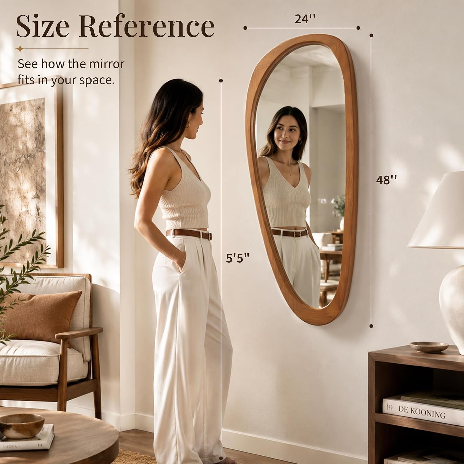 Grove — Solid Wood Asymmetric Wall Mirror, 48"×24"