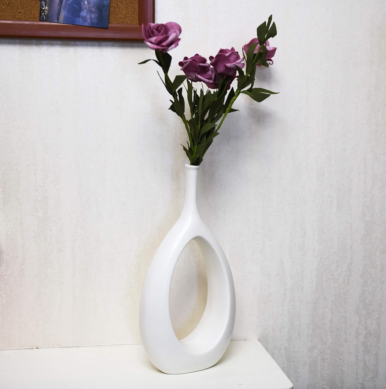 12" White Ceramic Vase - Modern Decor for Living Room, Bedroom, Kitchen