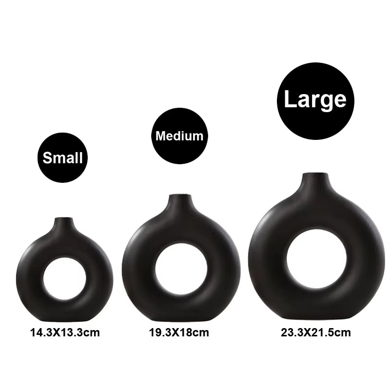 Ceramic Donut Vase – Minimalist Nordic Circular Hollow Flower Pot for Home Decoration and Gifts