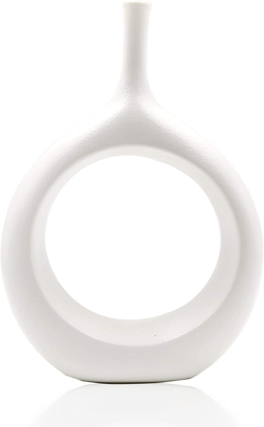12" White Ceramic Vase - Modern Decor for Living Room, Bedroom, Kitchen