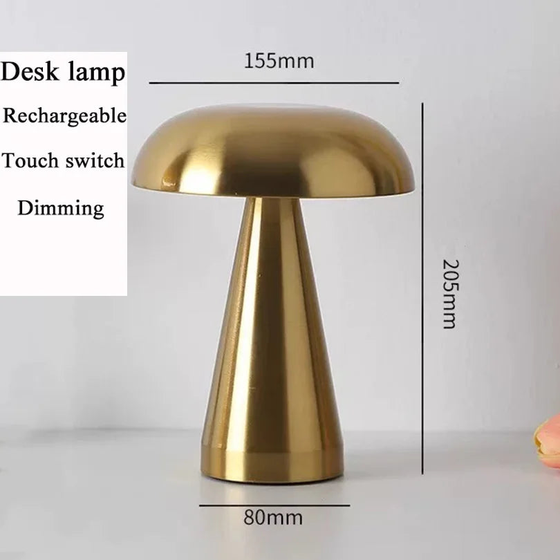 LED Retro Mushroom Table Lamp – Touch Sensor Bedside Lamp, USB Rechargeable Reading Light for Bedroom, Restaurant & Bar Decor